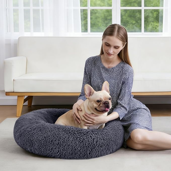 MIXJOY Orthopedic Dog Bed Comfortable Donut Cuddler Round Pet Beds Ultra Soft Washable Dog and Cat Cushion (20''/23''/30'') (23'', Grey-Blue)
