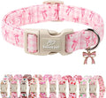 Girl Dog Collar for Giant Large Dogs - Cute Pink Plaid & Bow Print Spring/Summer Puppy Collar, Soft Adjustable Holiday Female Dog Collars with Quick Release Buckle XL