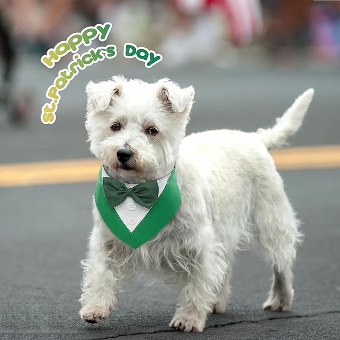 FUAMEY Dog Tuxedo St.Patrick's for Large Dogs,Dog Formal Suit Dogs Attire Pet Bow Tie Puppy Party Costumes Cat Tux Outfits Pets Bandana Cosplay Adjustable Bowties St.Patrick's Day Green XL