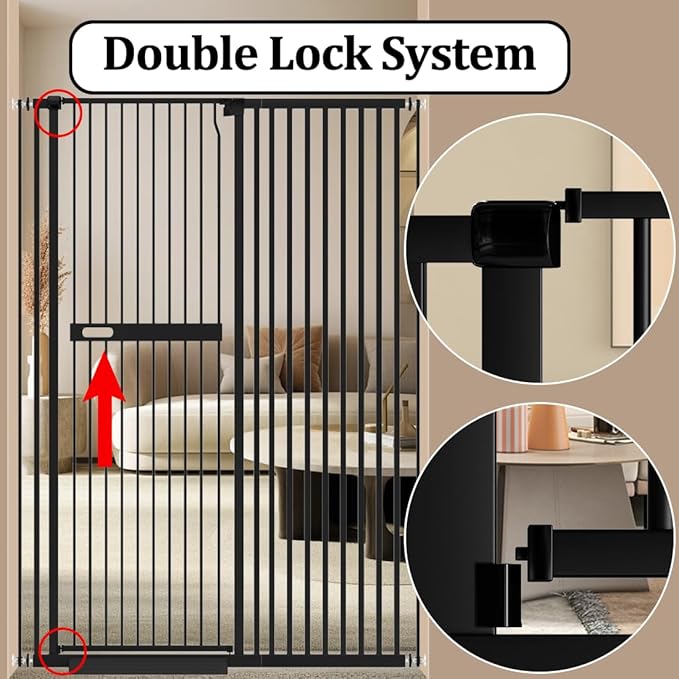 WAOWAO 71" Extra Tall Cat Pet Gate 29.92-61.42" Wide Pressure Mounted Walk Through Swing Auto Close Safety Black Metal Dog Pet Puppy Cat for Indoor Stairs,Doorways