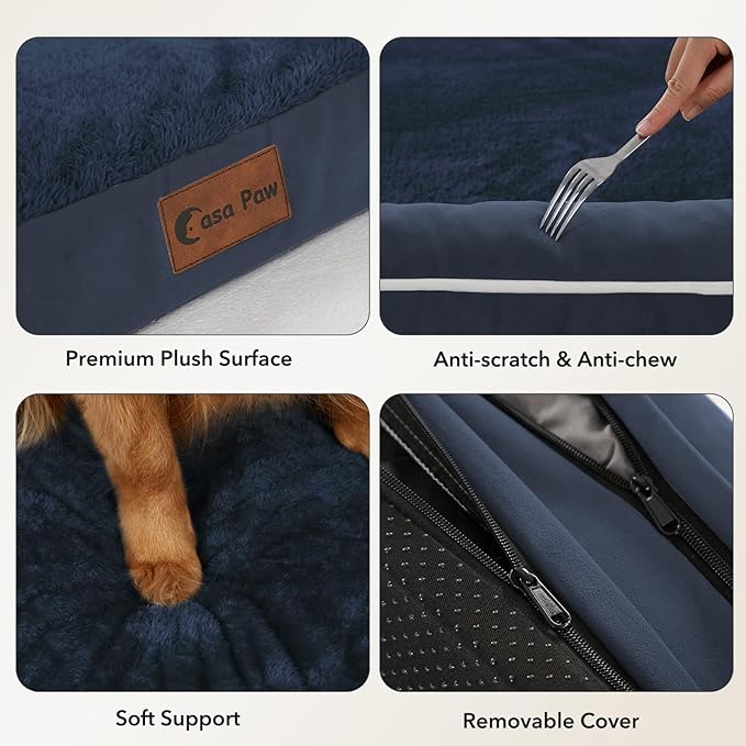 Orthopedic Dog Beds for Large Sized Dogs, Waterproof Egg Crate Foam Medium Dog Couch Beds for Crate 35x22Inch, Washable Pet Beds with Removable Cover and Nonskid Bottom, Navy Blue