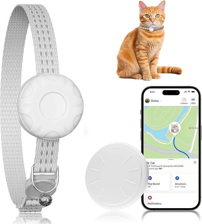 Cat Tracker, Lightweight Pet Tracker for Cats, GPS Tracker for Cats Compatible with Apple Find My App(Only iOS), Real-Time Tracking, Precise Positioning, No Monthly Fee