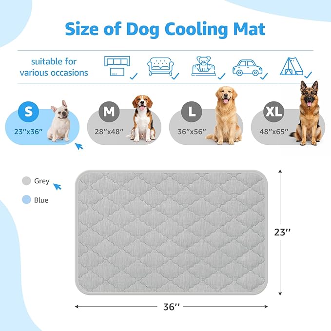 LOOBANI Dog Cooling Mat for Small Dogs/Cats - Dog Cooling Pad Durable, Cool Blanket Machine Washable, Pet Cool Mat for Outdoor, Indoor (Grey, 23"x36")