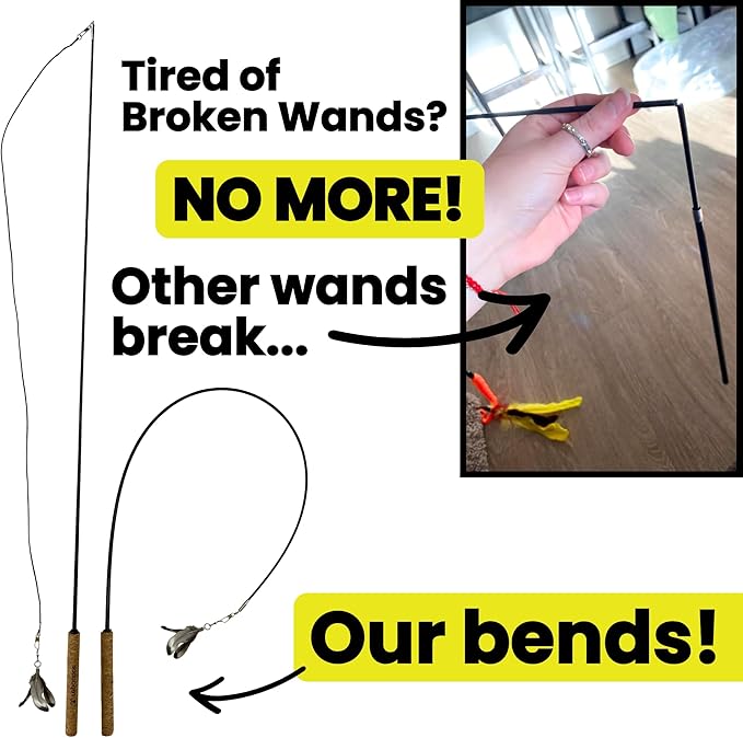 Forever Stick with Chew-Proof Metal Wire String and Transparent Fishing Line String - The Unbreakable Cat Wand Toy, Extra Long Durable Cat String Toy for Indoor Cats, Cat Fishing Pole Toy
