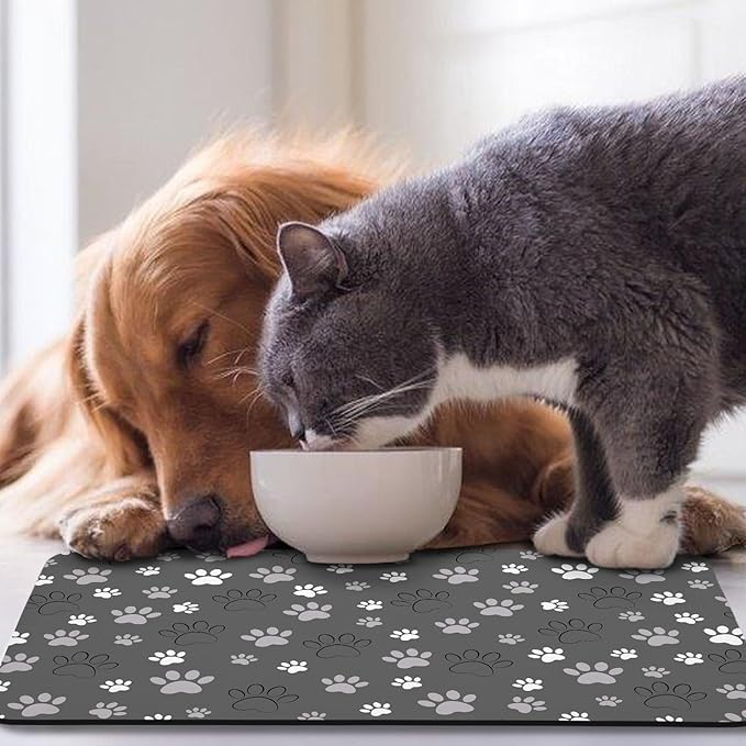 Dog Food Mat, Absorbent Water Bowl Mats Cat Pet Feeding Placemats Dark Gray 24 * 32 inch