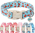 Valentines Dog Collar for Large Dogs - Cute Valentine Blue Dog Collars, Adjustable Puppy Red Hearts Collar with Quick Release Buckle for Boys&Girls Dogs L