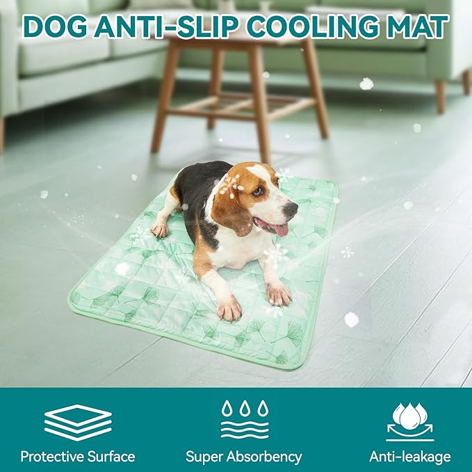 SUPRIY Pet Cooling Mat for Dogs & Cats - Qmax 0.4 Waterproof Cooling Pad, Summer Heat Relief Mat with Japanese Polyester Tech, 3 Sizes Indoor/Outdoor Use (19.5 * 27.5, Green Ginkgo Leaves)