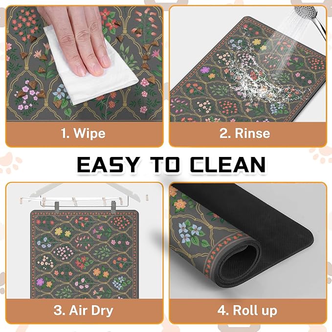 Absorbent Pet Dog Bowl Mat for Food and Water, Pet Cat Food Feeding Mat with Non Slip Rubber Backing, Dog Food Mats for Floors Waterproof, 24"x32"