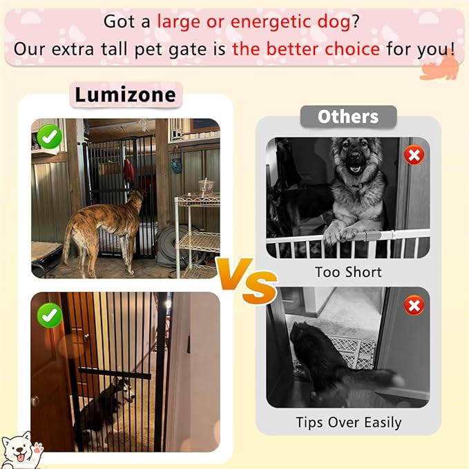 Lumizone Extra Tall Cat Gate 61.02" High Pressure Mounted Extra Wide 42.52"-46.64" (17Sizes) 1.37" Gap No Drilling Auto-Close Tall Pet Gate for Dogs (Cream, 42.52"-46.64" W)