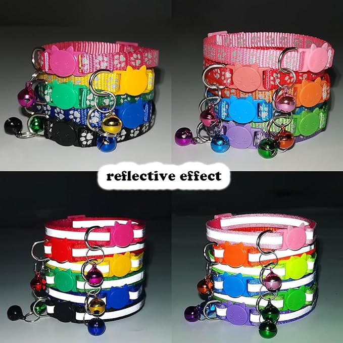 Red Breakaway Cat Collar with Bells, [2 Pack] Reflective Kitten Collar with Bells, Break Away Cat Collar for Girl Cats Boy Kitty