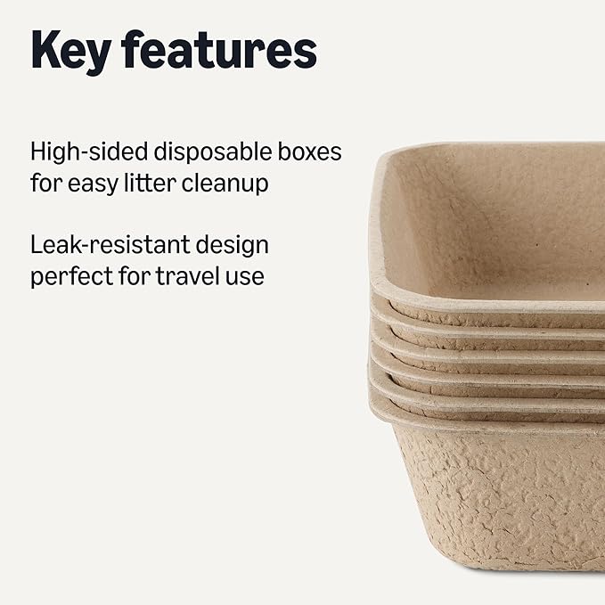 Amazon Basics Disposable Cat Litter Box, Travel & Home, Large 14.4"x18.1", 6-Pack