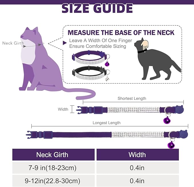 EXPAWLORER Soft Velvet Safe Cat Collars for Girl Cats - Rhinestones Bling Diamante Adjustable Collars Breakaway- Chirstmas Cat Clollar Gifts with Bells for Boy Cats Kitty and Small Dogs