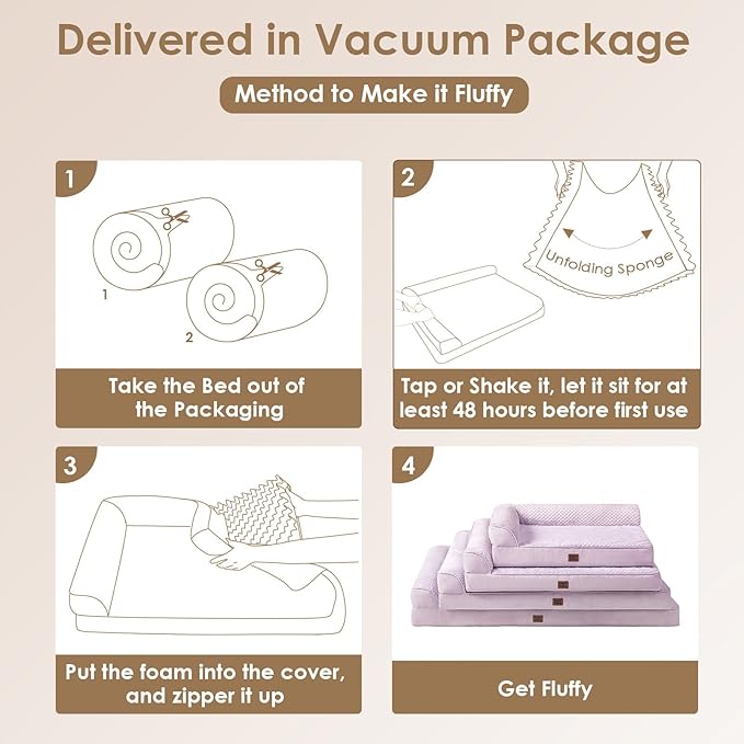 EHEYCIGA XXL Dog Bed Memory Foam, Orthopedic Giant Dog Bed Jumbo with Washable Removable Cover, Waterproof Pet Sofa Couch with Nonskid Bottom, 48x35x7.5, Lilac