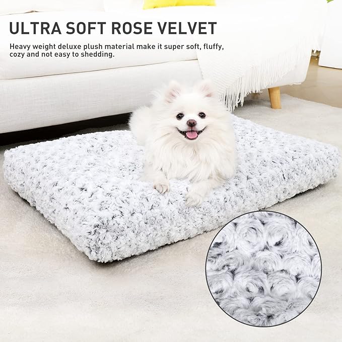 KSIIA Washable Dog Bed Deluxe Plush Dog Crate Beds Comfy Kennel Pad Anti-Slip Pet Sleeping Mat for Large, Jumbo, Medium, Small Dogs Breeds, 23" x 18", Gray