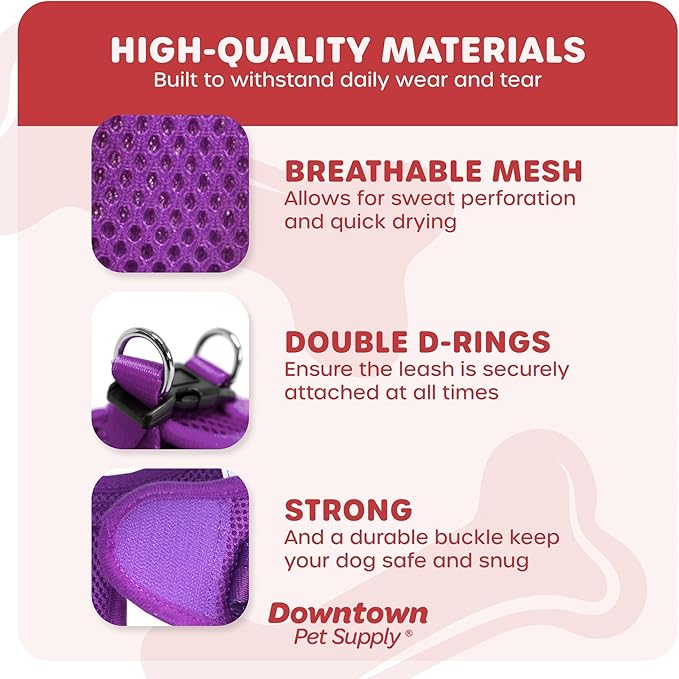 Downtown Pet Supply Step-in Dog Harness – No Pull, Adjustable Padded Mesh with Reflective Trim, Secure Buckle Strap – Comfortable & Breathable Small Dog Harness, X-Small, Purple