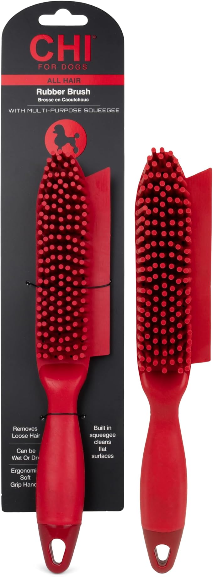 CHI for Dogs Rubber Fur Accumulator Brush, Dog Grooming Tool for Removing Loose Hair and Lint from Coats Furniture Clothing and Car Seats, Flexible Rubber Bristles, Easy Clean Grooming Brush