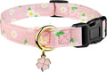Cotton Handmade Dog Collar Cute and Distinctive Patterns Pink Flower with Pendant for Girl Boy Dogs Collars L