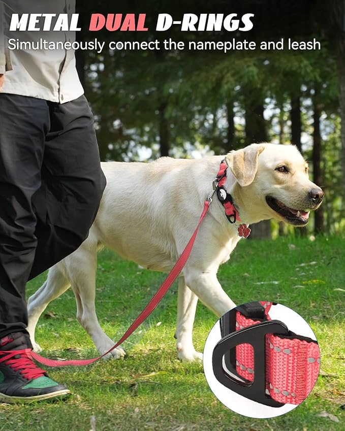 Joytale Airtag Dog Collar, Reflective Pet Collar with Waterproof AirTag Holder, Dual D-Rings, Soft Padded Adjustable for Large Dogs, Neon Pink, L