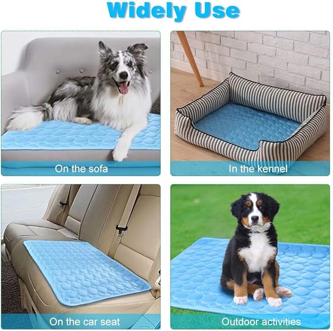 Washable Dog Cooling Mat Ice Silk Cooling Mat for Dogs Pet Self Cooling Pad Blanket Dog Cool Pad for Indoor & Outdoor Car Seats (Blue, 40x28 in)