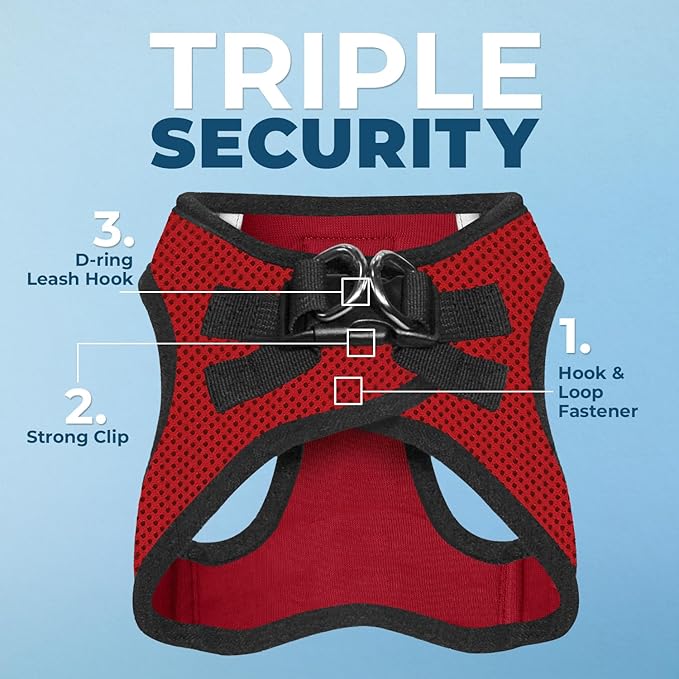 Best Pet Supplies - All Weather Mesh / Plush, Reflective, No Pull Harness for Small, Medium Dogs, Cats - Secure with Hook & Loop Fastener, Buckle, Double D-Rings - Red/Black Trim, S