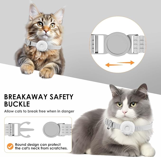 Cat Tracker, MINI GPS Tracker for Cats, Compatible with Apple Find My App(Only iOS), No Monthly Fee Pet Tracker, Real-Time Tracking, Smart Alerts, Up to 1-Year Battery