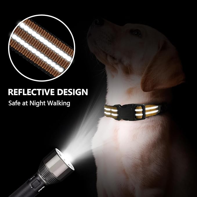 Martingale Dog Collar, Adjustable Nylon Reflective Collar with Quick Release Buckle (Turmeric Brown, Small)