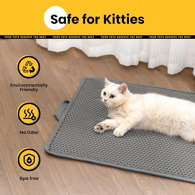 Cat Litter Mat, Upgrade Super Waterproof Back Layer Litter Box Mat, Non Slip, Durable, Soft on Paws Kitty Trapping Matt (27"x19", Gray)