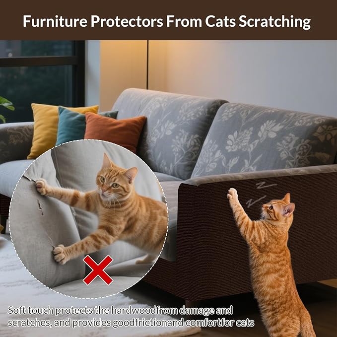 ASENKU Cat Scratch Furniture Protector, Trimmable Self-Adhesive Couch Protector from cat Claws, DIY Climb Cat Scratcher Mat for Covering Cat Tower (DeepBrown,39.3x15.8In)