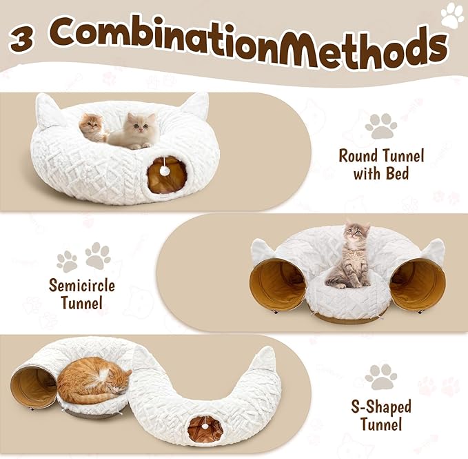OurWarm Cat Tunnel Bed for Indoor Cats, Soft Plush Cat Donut Tunnel with 11 Pcs Interactive Toys & Washable Mat, Round Peekaboo Pet Cave Play Tunnel Under Christmas Tree for Kitten Rabbit