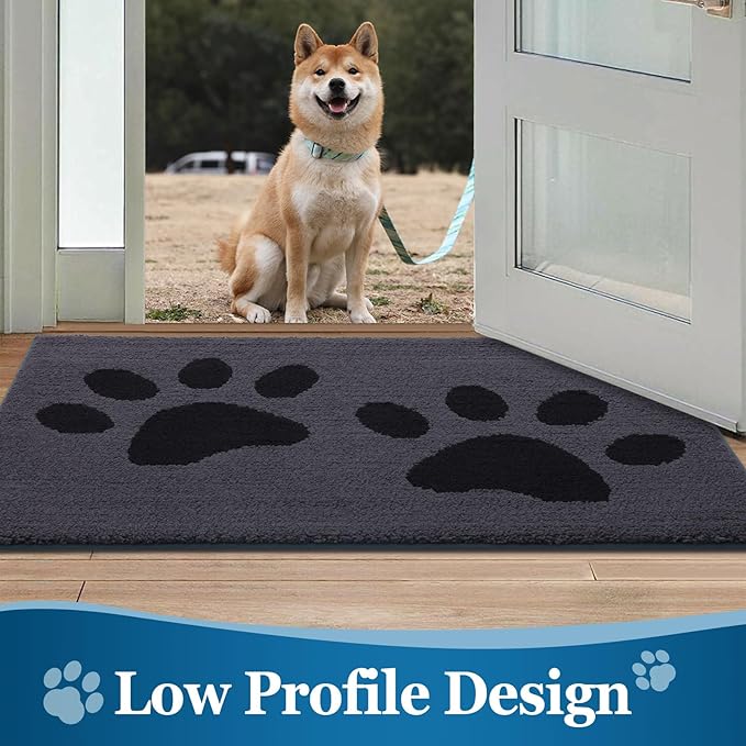 Buganda Dog Door Mat for Muddy Paws, Absorbent Dirt Trapper Washable Indoor Doormats, Non Slip Low-Profile Mud Mat for Dogs, Front Entrance Doormat for Inside Floor (59x35 Inches, Black)