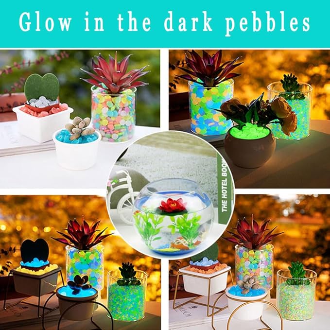 Glow in The Dark Stones 1000 Pcs Glow Pebbles Aquarium Rocks for Fish Tank Lawn Yard Garden Walkway Plant Pots