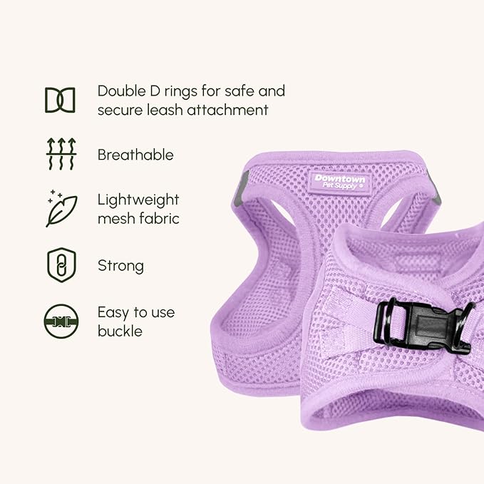 Downtown Pet Supply Step in Dog Harness for Small Dogs - Adjustable, Escape Proof Dog Harness with Reflective Trim - All-Weather, Fast-Drying Padded Mesh Fabric - Lilac, XXS