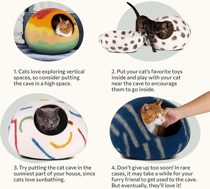 MEOWFIA Cat Cave – Premium Felt Cat Bed for Indoor Cats, Handmade Merino Wool (Shining Tiger, Medium)