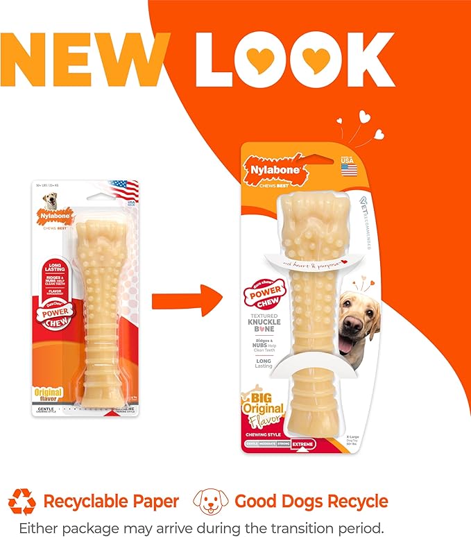 Nylabone Textured Knuckle Bone Power Chew Toy for Dogs, Durable & Tough Dog Toys for Aggressive Chewers, Original Flavor, X-Large - Over 50 Ibs, 1 Count