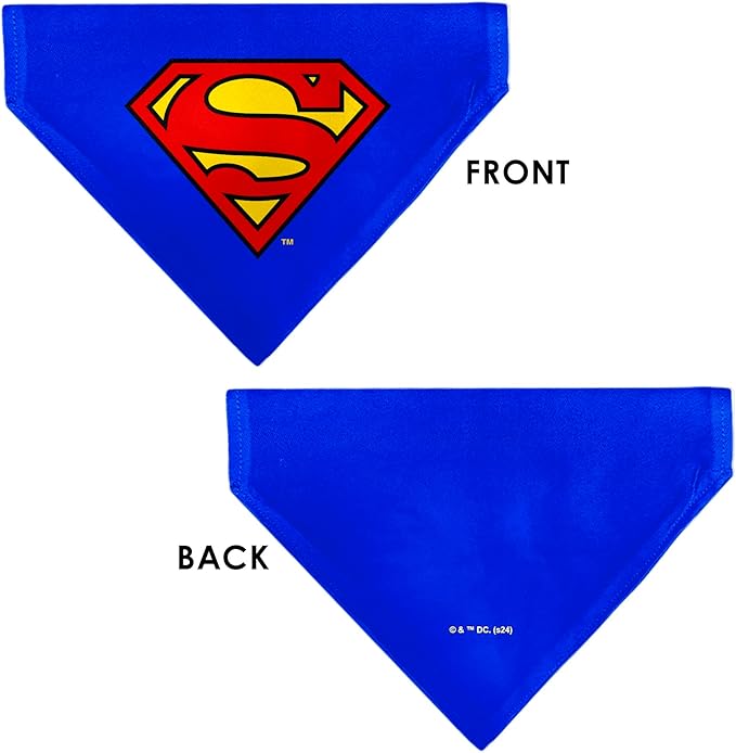 DC Comics Pet Bandana Superman Shield Logo Blue Red Yellow Slip On Collar Bandana Only
