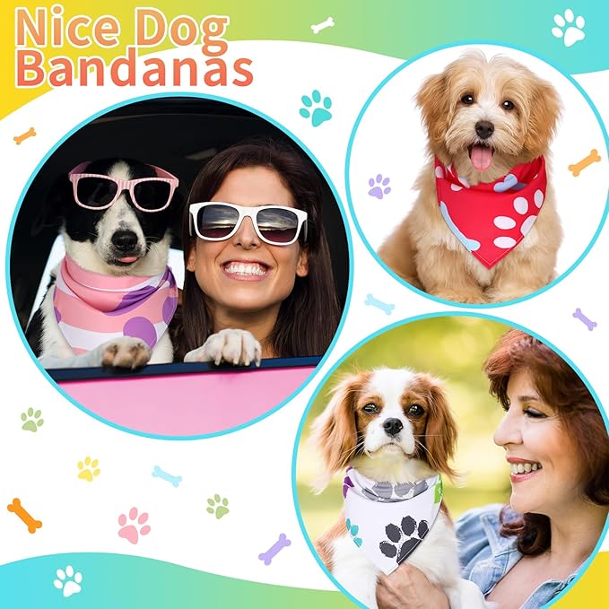 100 Pcs Paw Dog Bandanas Bulk Pet Bibs Colorful Triangle Scarf Paw Pattern Pet Bandanas for Medium Large Dogs Holiday Summer Birthday Costume Decor