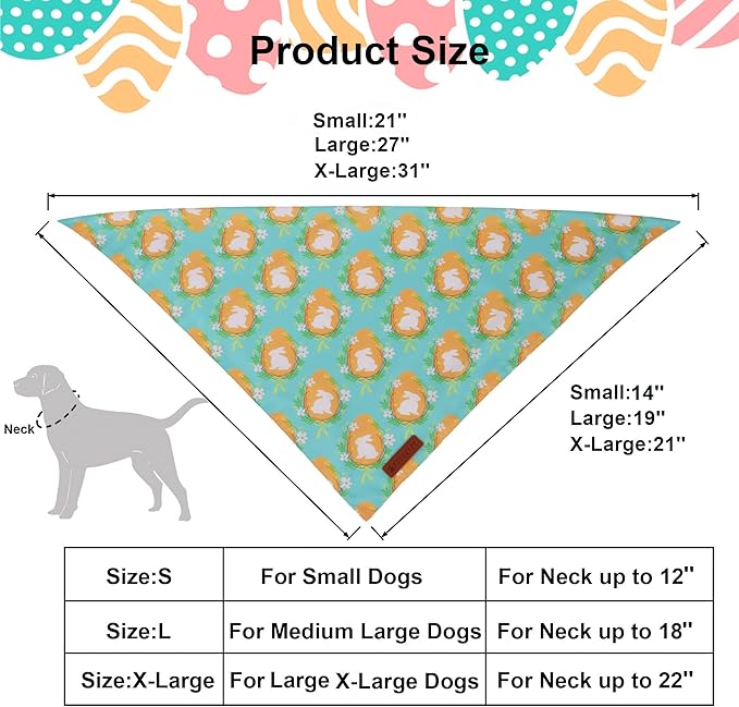 ADOGGYGO Easter Dog Bandana 2 Pack, Bunny Egg Carrot Print Pet Scarf Bib, Adjustable Fit Green Yellow Easter Bandanas for Small Dogs (Small)