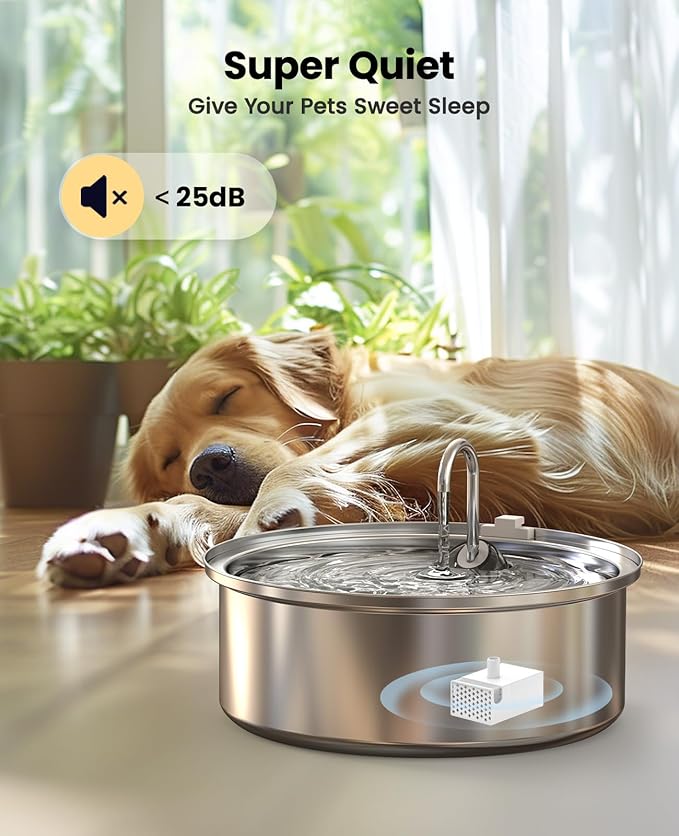 oneisall Dog Water Fountain for Large Dogs,7L/230oz/1.8G Stainless Steel Dog Fountain Super Quiet with Triple Filtration,Great for Large Dogs (Water Pump Upgrade for PWF002)