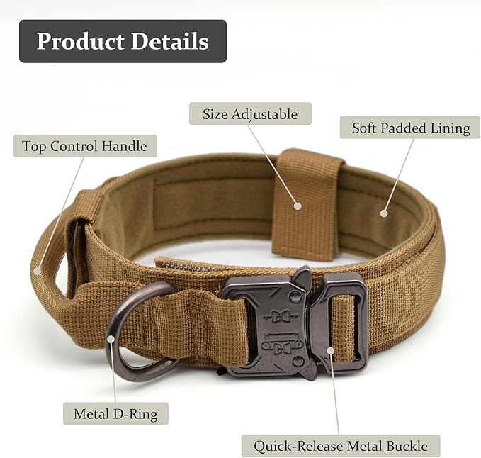 Tactical Dog Collar, Adjustable Military Training Nylon Dog Collar with Control Handle and Heavy Quick-Release Metal Buckle for Small Medium Large Dogs, Camo XXL