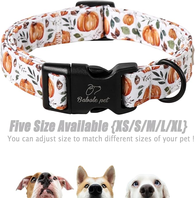 Fall Dog Collar, Cute Orange Pumpkin Pattern Puppy Collar, Soft Comfort Adjustable Holiday Thanksgiving Dog Collars for Small Medium Large Boy&Girl Dogs XS