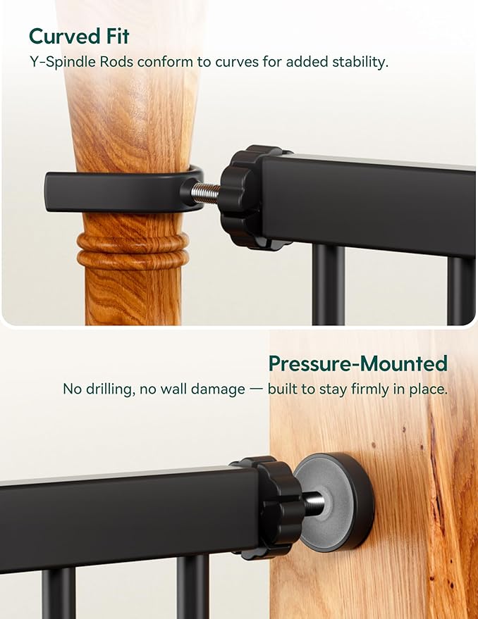 Babelio Baby Gate, 29-43" Auto-Close Easy Install Pet Gate, PressGuard P7 Extra Wide Walk Thru Child Safety Gate, 30" Tall Pressure-Mounted Metal Dog Gate for Doorways & Stairs, Black