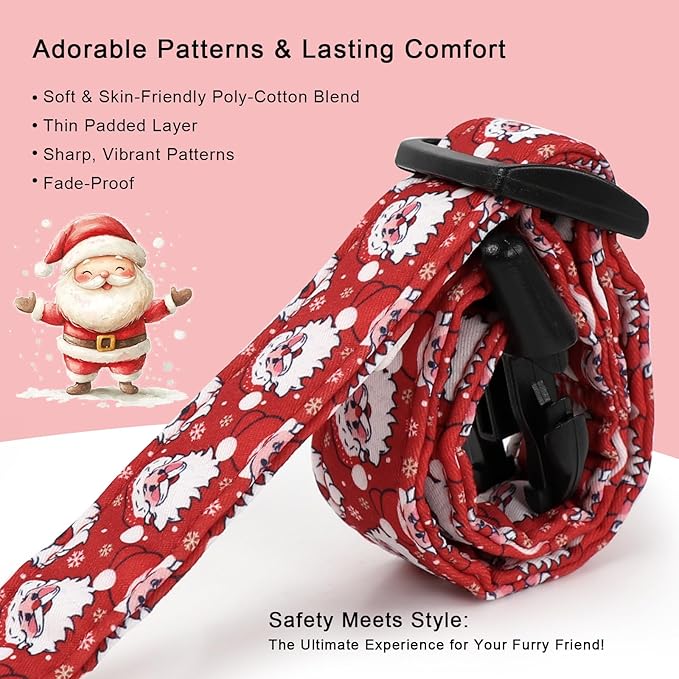 Christmas Dog Collar - Cute Red Santa Christmas Puppy Collar with Safety Buckle, Soft Adjustable Holiday Dog Collars for Small Medium Large Dogs XL