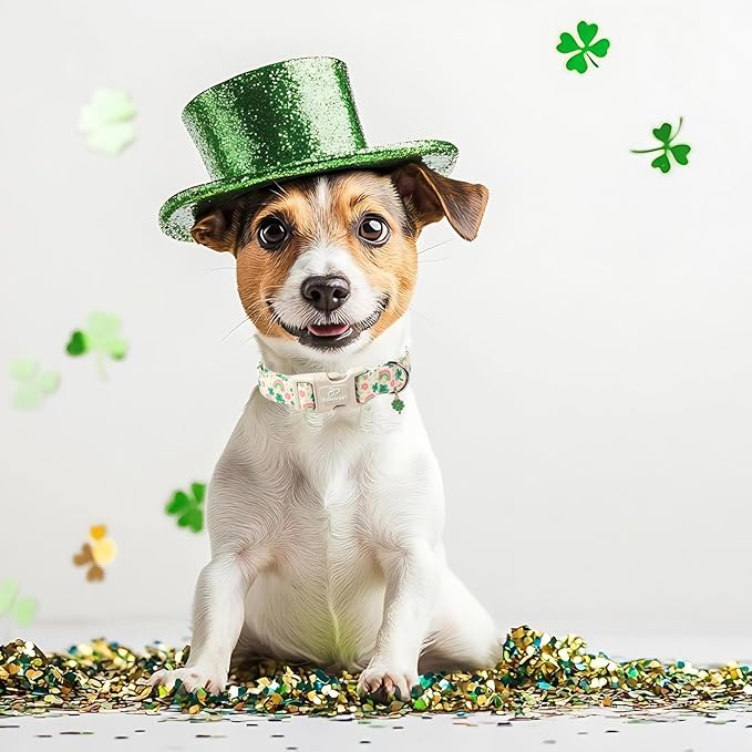 St. Patrick's Day Dog Collar for Small Dogs - Cute Shamrock & Rainbow Print Dog Collars, Irish Green Party Puppy Collar, Lightweight Adjustable St. Patricks Day Pet Collars XS
