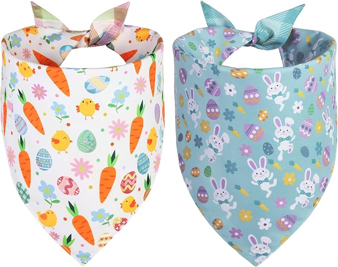 Easter Dog Bandana Small 2PCS, Colorful Scarf for Boy and Girl, Durable Triangle Reversible Bibs Handkerchief for Puppy Pet