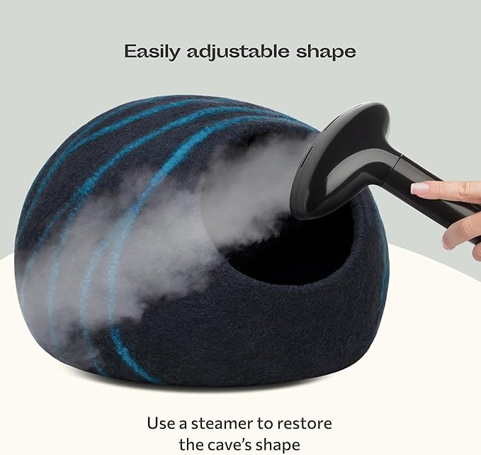 MEOWFIA Cat Cave – Premium Felt Cat Bed for Indoor Cats, Handmade Merino Wool (Black Aqua, Large)
