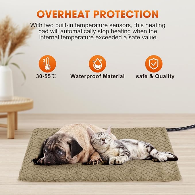 GASUR Heated Cat Bed, Waterproof Cat Heating Pad Indoor w/Timer, Temp Adjustable Pet Heating Pads for Cats Dogs, Auto Power-Off, Cats Warming Bed w/Remove Washable Cover, Anti-Chew,47''x28'', XLarge