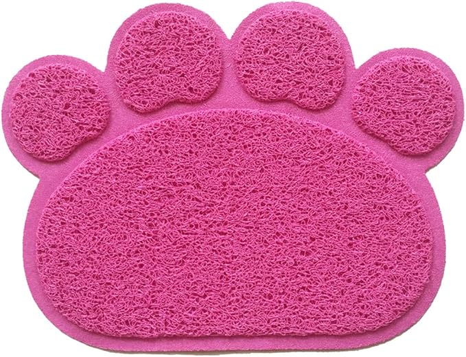 PVC Pet Dog Cat Puppy Kitten Dish Bowl Food Water Feeding Placemat, Non-Slip Cat Litter Mat Paw Shape, Rose Small