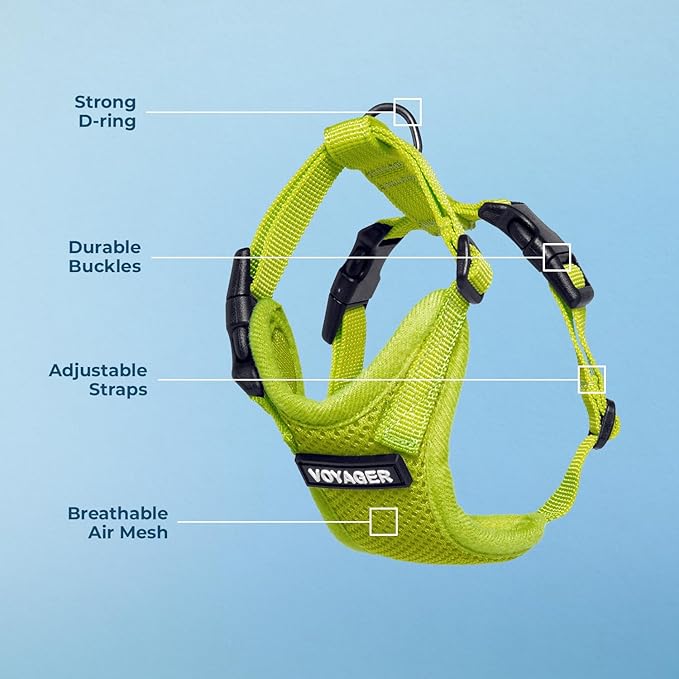 Voyager Step-in Pet Harness - All Weather Mesh, Adjustable Step in Harness for Cats and Dogs by Best Pet Supplies - Lime Green, XS