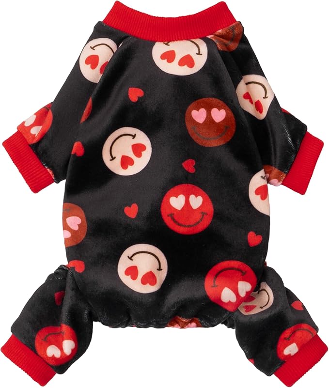 Fitwarm Hearts Eyes Smily Face Dog Pajamas, Cozy Valentines Outfit for Small Dogs Boy Girl, Festive Pet Clothes, Black, Red, Large