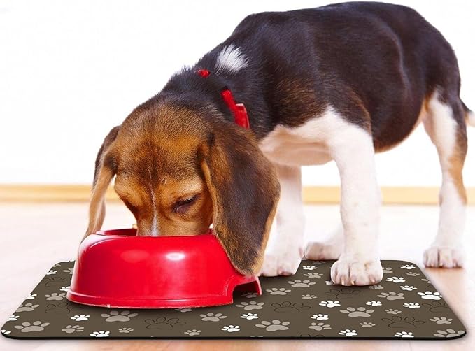 Dog Food Mat, Absorbent Water Bowl Mats Cat Pet Feeding Placemats Brown 12 * 20 inch